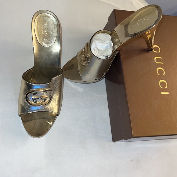 Gucci Britt Clogs platinum light gold 10.5 NEW in box w/receipt - Picture 6 of 8